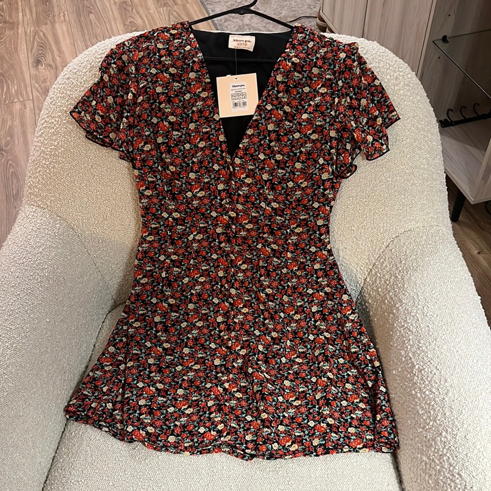 SHOWPO MAXIMUM POTENTIAL BUTTON UP MINI DRESS IN BLACK FLORAL